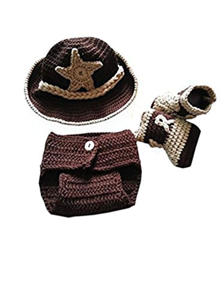 PinboÂ® Newborn baby Crochet Photo Prop Cowboy Set Hat Boots Diaper Cover Costume - Image 2